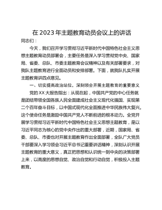 在2023年主题教育动员会议上的讲话