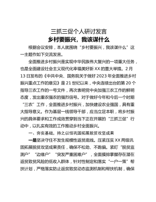 三抓三促个人研讨发言