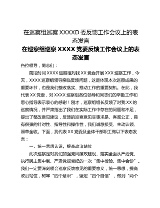在巡察组巡察XXXXD委反馈工作会议上的表态发言