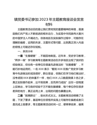 镇党委书记参加2023年主题教育座谈会发言材料