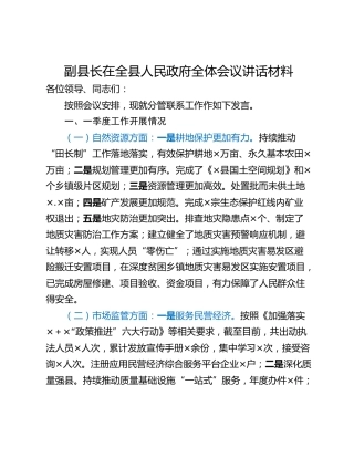 副县长在全县人民政府全体会议讲话材料