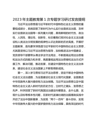 2023年主题教育第1次专题学习研讨发言提纲