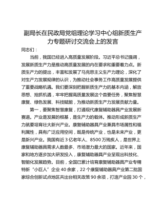 副局长在民政局党组理论学习中心组新质生产力专题研讨交流会上的发言