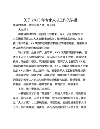 关于2023年专家人才工作的讲话