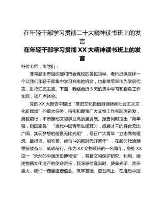 在年轻干部学习贯彻二十大精神读书班上的发言
