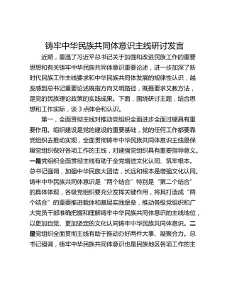 铸牢中华民族共同体意识主线研讨发言