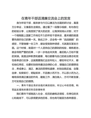 在青年干部话清廉交流会上的发言