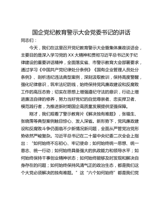 国企党纪教育警示大会党委书记的讲话