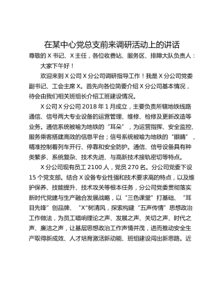 在某中心党总支前来调研活动上的讲话
