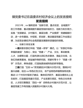 镇党委书记在县委农村经济会议上的发言提纲