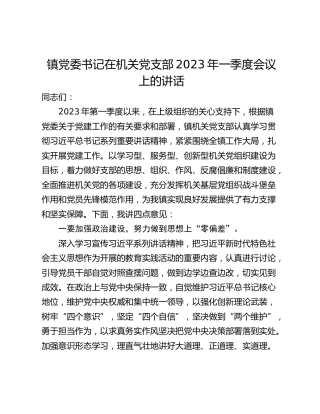 镇党委书记在机关党支部2023年一季度会议上的讲话