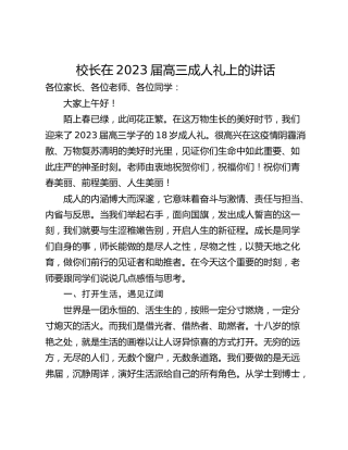 校长在2023届高三成人礼上的讲话