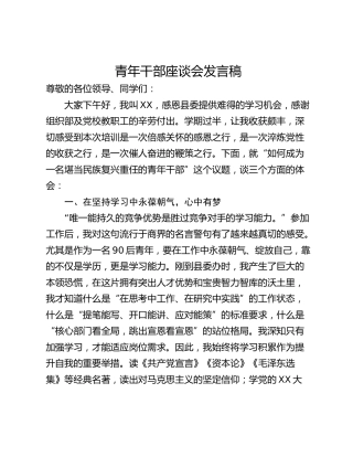 青年干部座谈会发言稿