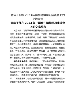 青年干部在2023年两会精神学习座谈会上的交流发言