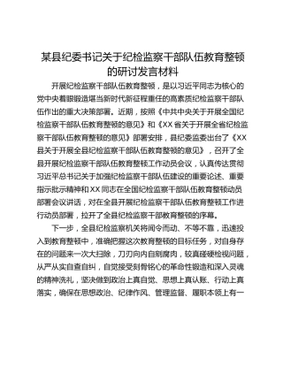 某县纪委书记关于纪检监察干部队伍教育整顿的研讨发言材料