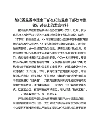 某纪委监委审理室干部在纪检监察干部教育整顿研讨会上的发言材料
