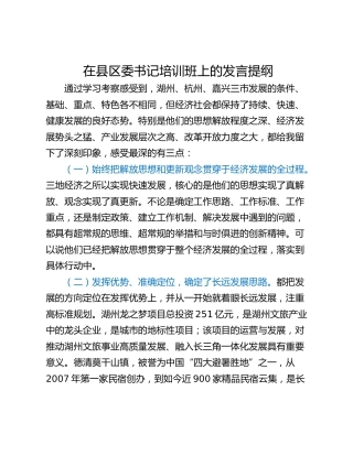 在县区委书记培训班上的发言提纲