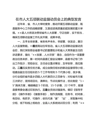 在市人大五项联动监督动员会上的典型发言