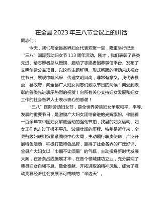 在全县2023年三八节会议上的讲话