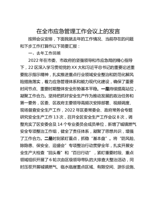 在全市应急管理工作会议上的发言
