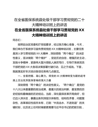 在全省医保系统县处级干部学习贯彻党的二十大精神培训班上的讲话