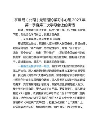在区局（公司）党组理论学习中心组2023年第一季度第二次学习会上的讲话