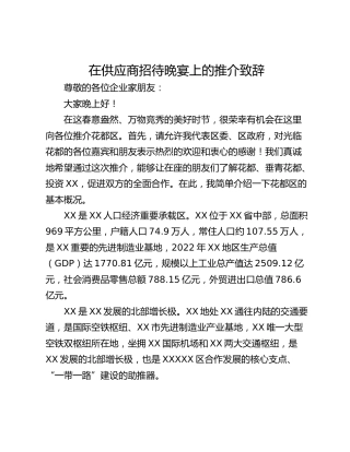 在供应商招待晚宴上的推介致辞