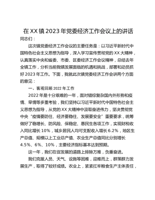 在XX镇2023年党委经济工作会议上的讲话