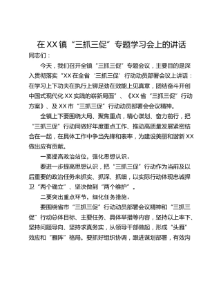 在XX镇“三抓三促”专题学习会上的讲话