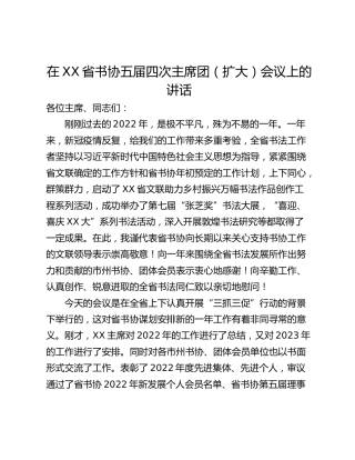 在XX省书协五届四次主席团（扩大）会议上的讲话