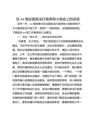 在xx局全面依法行政领导小组会上的讲话