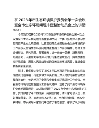 在2023年市生态环境保护委员会第一次会议暨全市生态环境问题排查整治动员会上的讲话