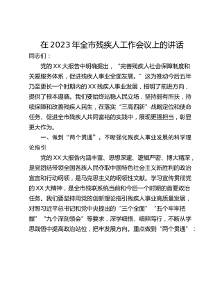 在2023年全市残疾人工作会议上的讲话