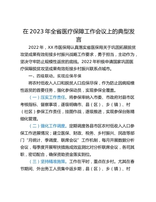 在2023年全省医疗保障工作会议上的典型发言