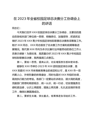 在2023年全省校园足球总决赛分工协调会上的讲话