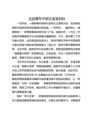 五四青年节研讨发言材料