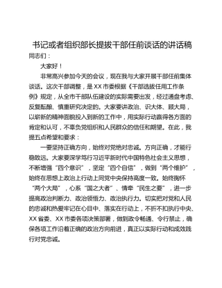 书记或者组织部长提拔干部任前谈话的讲话稿
