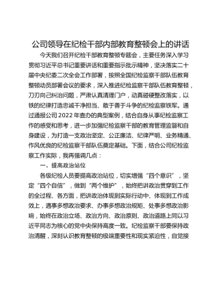 公司领导在纪检干部内部教育整顿会上的讲话