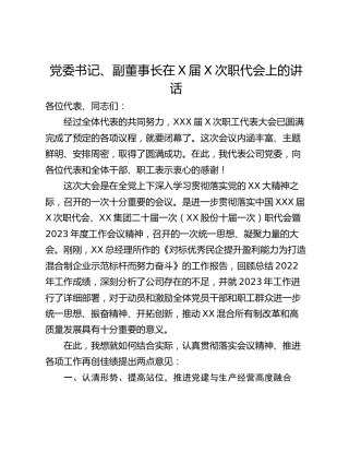 党委书记、副董事长在X届X次职代会上的讲话