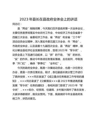 2023年县长在县政府全体会上的讲话