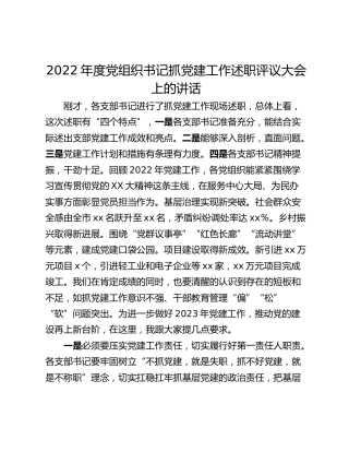 2022年度党组织书记抓党建工作述职评议大会上的讲话