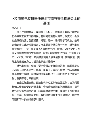 XX市燃气专班主任在全市燃气安全推进会上的讲话
