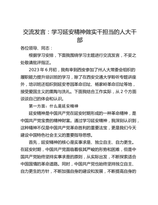 交流发言：学习延安精神做实干担当的人大干部