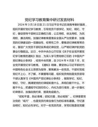 党纪学习教育集中研讨发言材料