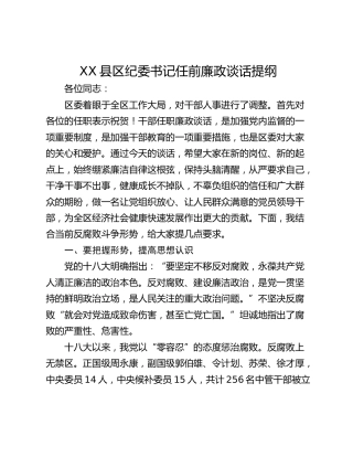 XX县区纪委书记任前廉政谈话提纲