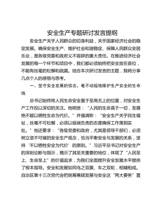 安全生产专题研讨发言提纲