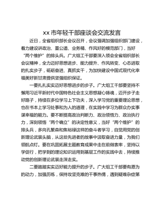 xx市年轻干部座谈会交流发言