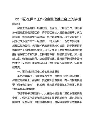 xx书记在保x工作检查整改推进会上的讲话