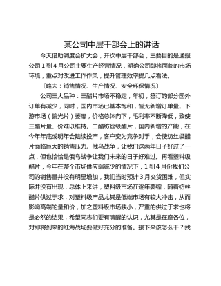 某公司中层干部会上的讲话