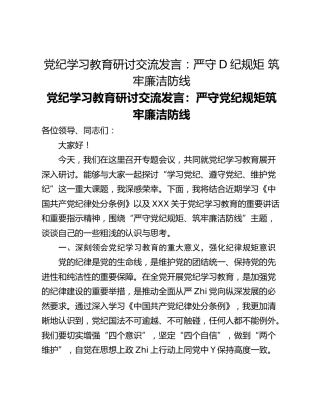 党纪学习教育研讨交流发言：严守D纪规矩 筑牢廉洁防线